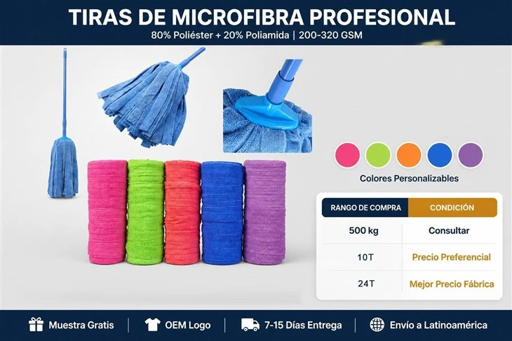 Tiras De Microfibra 3.5cm 4cm 80/20 Polyester Polyamide Mop Making Material 200-320GSM For Trapeadores factory