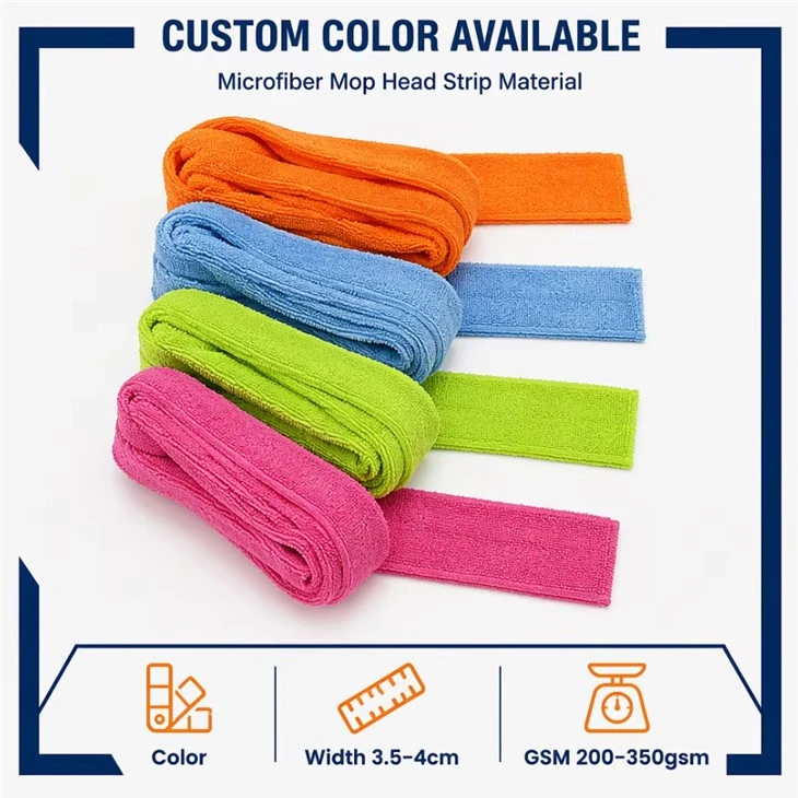 80% Polyester 20% Polyamide Microfiber Mop Head Strips 250GSM 280GSM 300GSM Custom Color Terry Fabric For Mop Making