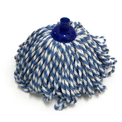 Blue And White Striped Looped End Microfiber Wet Mop Set With Straight Pole